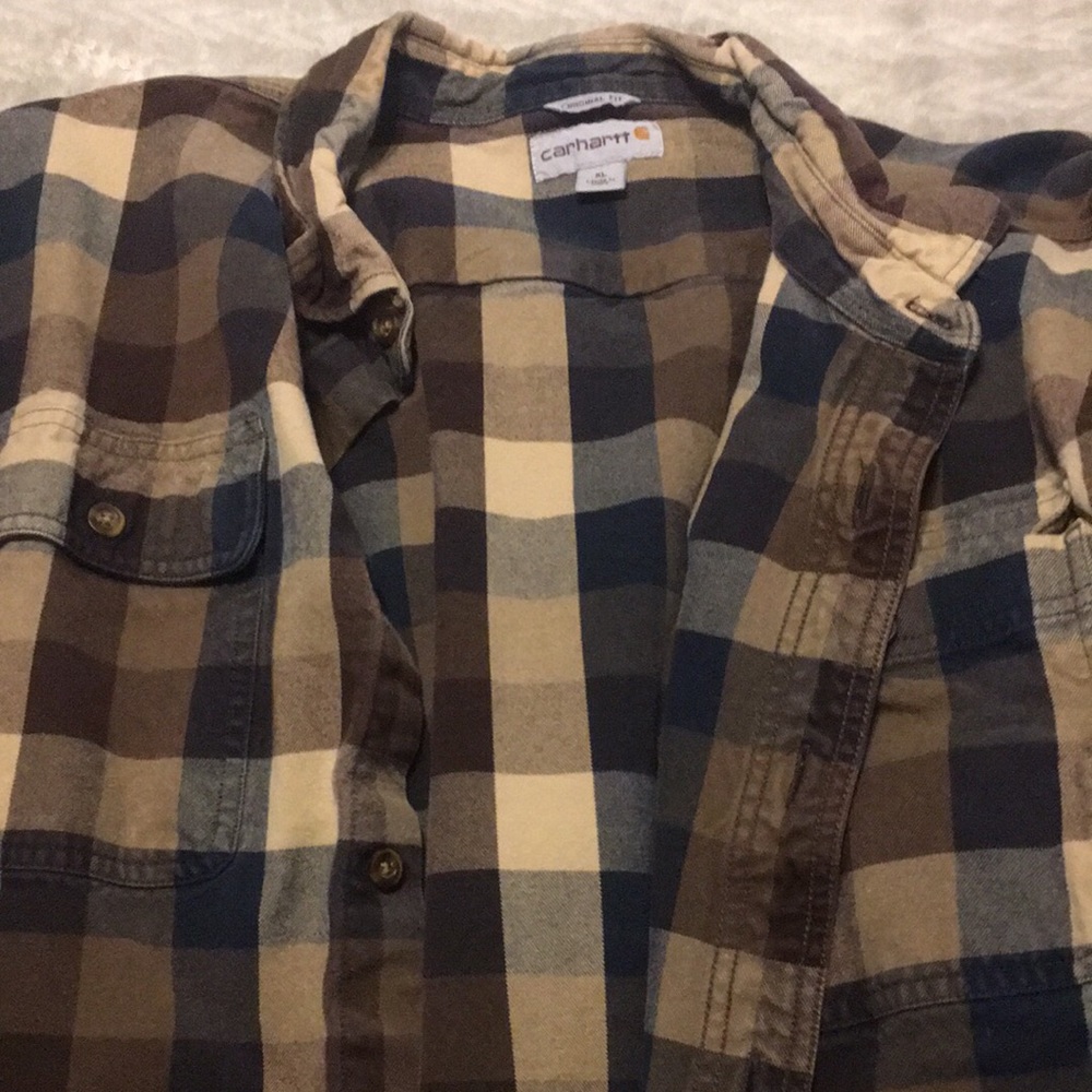 2 carhartt plaid heavy button down shirts